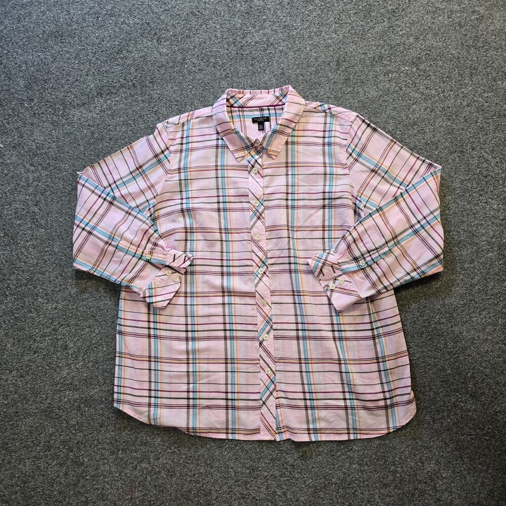 Talbots Top Womens Size 2X Petite Pink Plaid Button Up Long Sleeve Career Casual